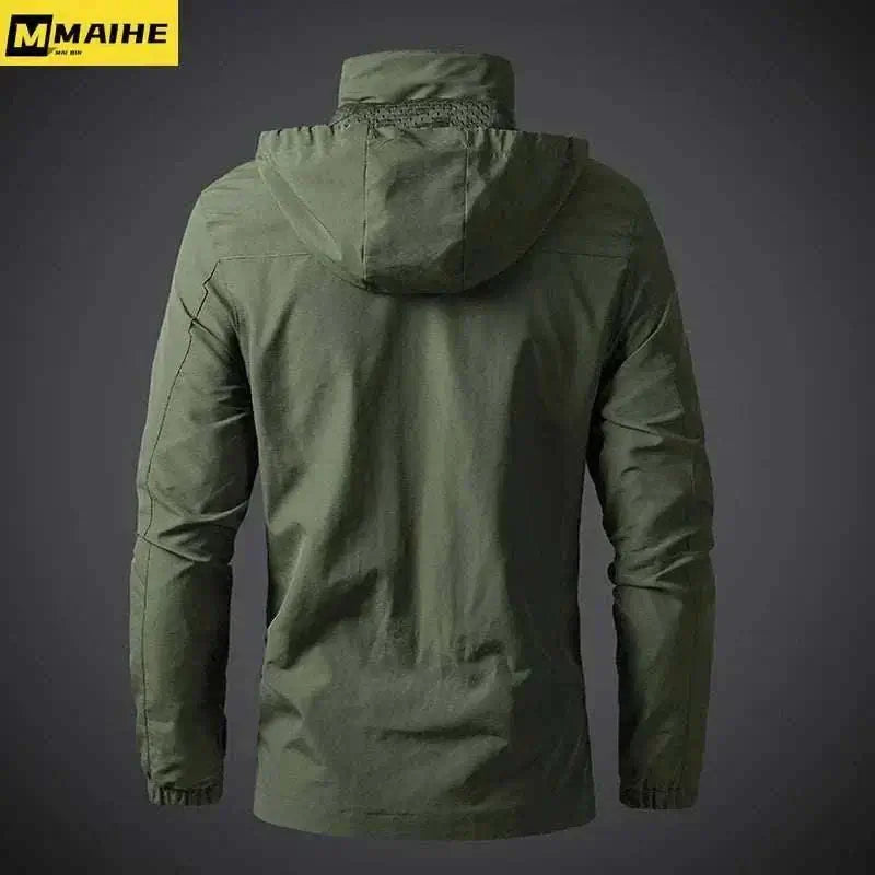 winter coats men, Mens Khaki Windbreaker Jackets Back View