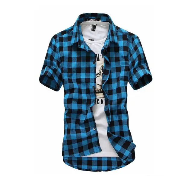 Men's Casual Plaid Flannel Shirt Short Sleeve | mens t shirts uk