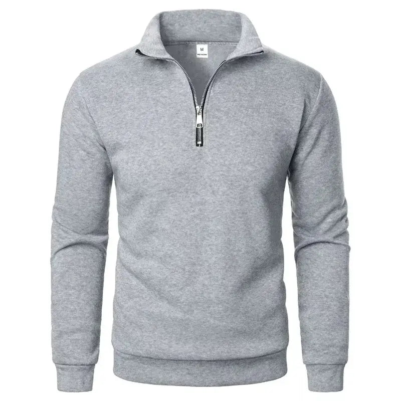 Spring Autumn New Casual Half Zipper Stand Collar Light gray Sweatshirt