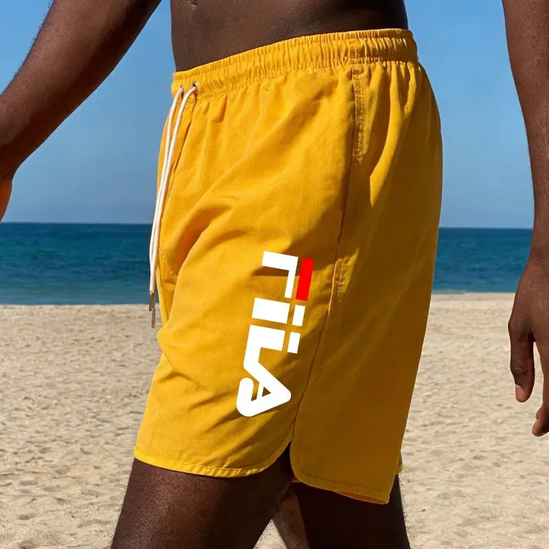 Summer men's beach shorts yellow1