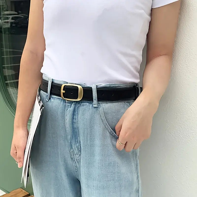 Women Belts Uk | Women's Leather Belts For Jeans In Black Front View