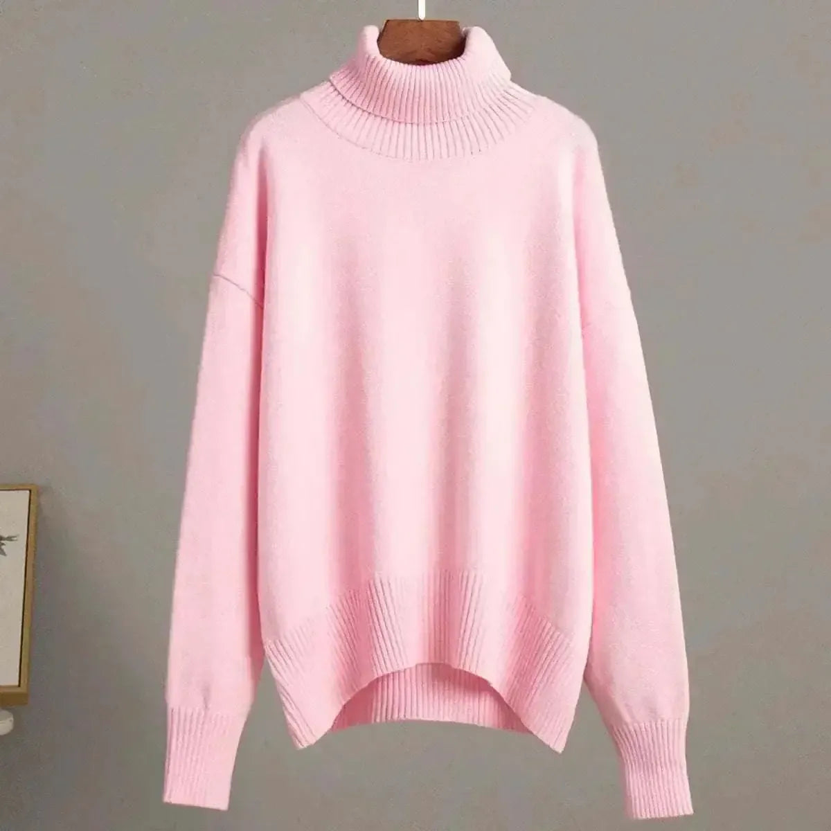 jumpers offers Women Wearing Pink Sweater Autumn Winter New High Neck