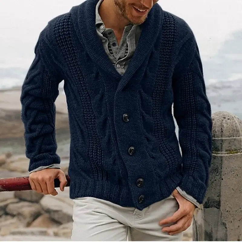 sweaters collections offers men's single-breasted loose models coarse Navy Blue needle sweater