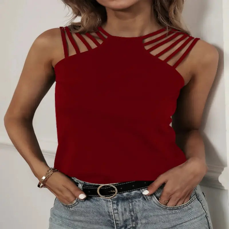 ladies tops uk, Irregular Collar Casual Short Sleeved Solid Color Women's T-shirt Street Fashion Daily Urban Style Red
