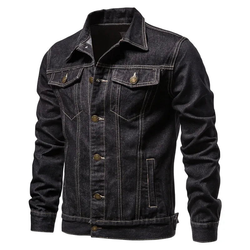lightweight summer jacket men's uk | Men Solid Denim Jackets Fashion Motorcycle Vintage Black