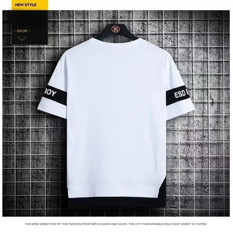 mens t shirts uk | Summer T-shirt for men Round Neck Short sleeved Back View White