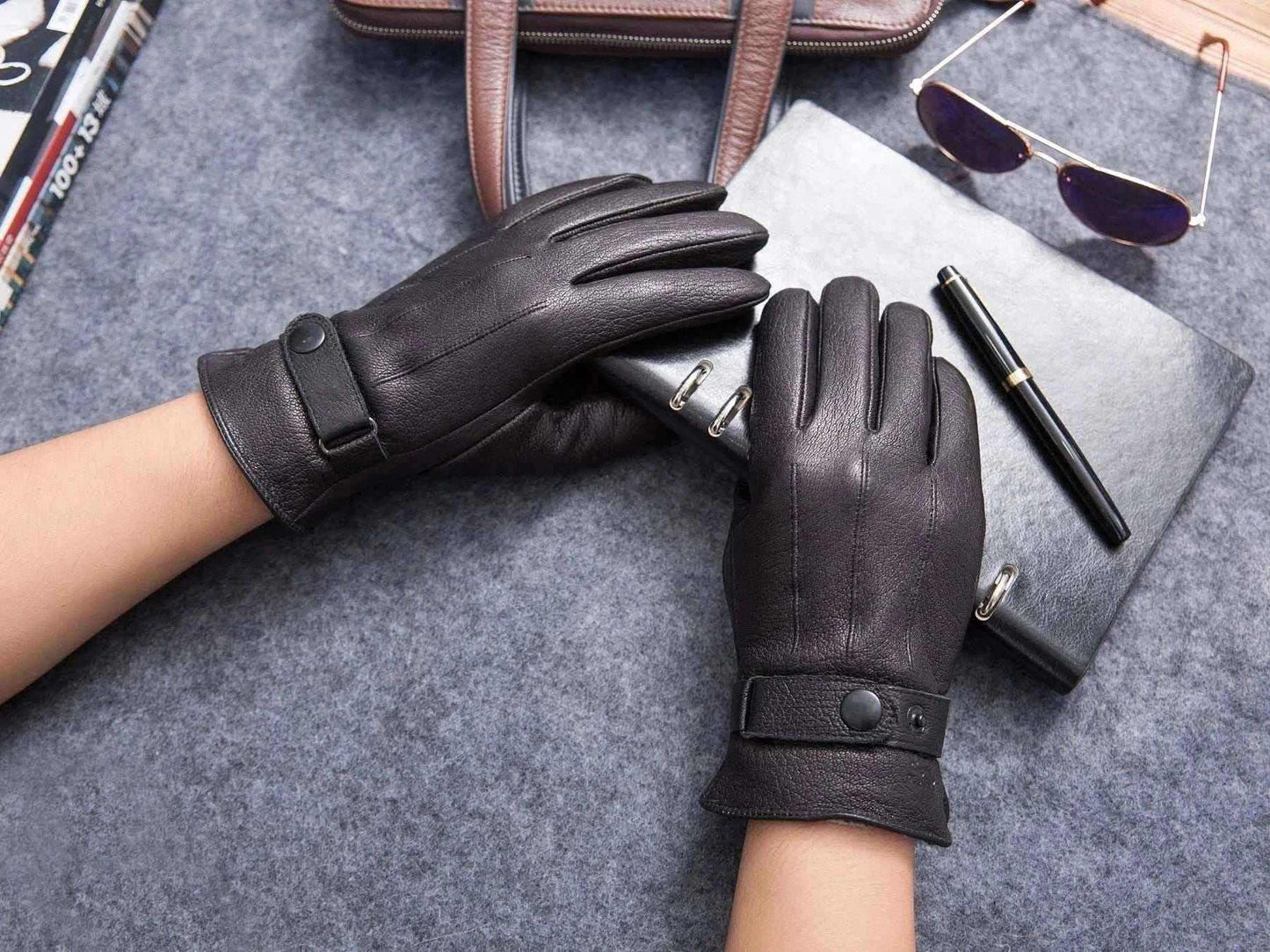 MPPM Winter Gloves Men Genuine Leather Sheepskin for Adult Warm Winter Deerskin Gloves Christmas Gift Men's Sheepskin Gloves.