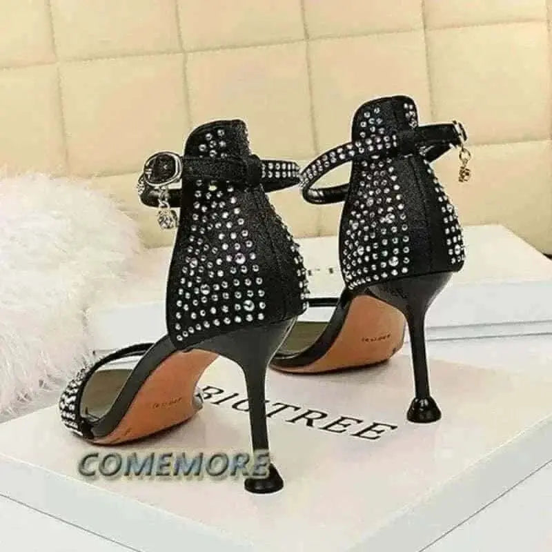 womens sandals uk, Women Summer Sandals 8.5cm High Heeled Rhinestone Crystal Middle Heels Ankle Strappy Sandles Lady Wedding Event Party Gold Shoes.