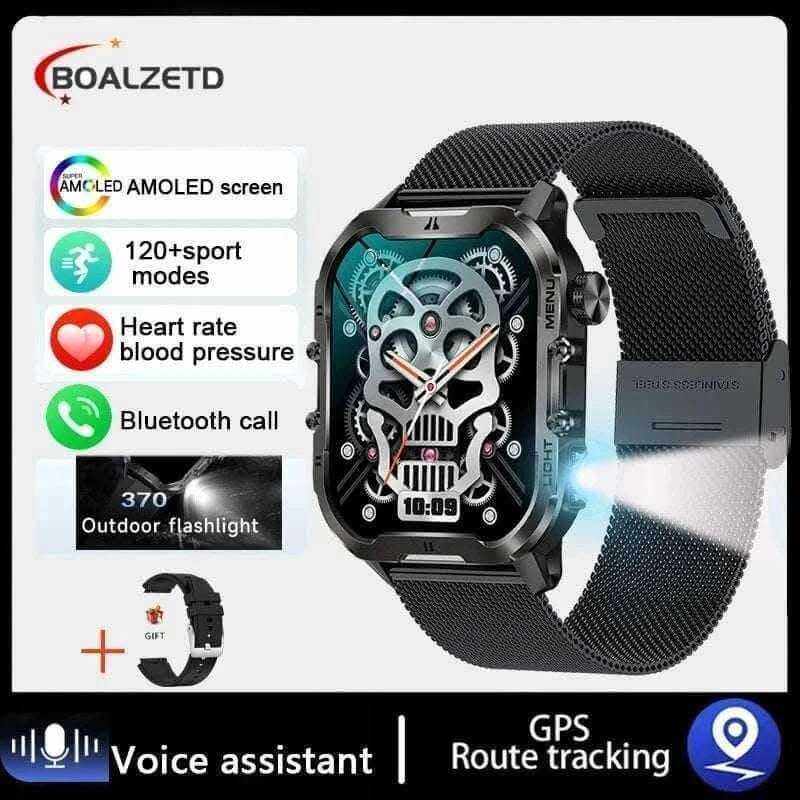 New For Xiaomi Military Smart Watch Men Outdoor Sports Flashlight Fitness Watches Health Monitor 1.96" BT Call Smartwatch.