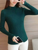 jumpers collection offers 2025 Black Autumn Women Mock Neck Ruffles Sweater