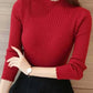2025 Burgundy Autumn Women Mock Neck Ruffles Sweater