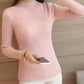 2025 Pink Autumn Women Mock Neck Ruffles Sweater