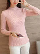 jumpers collection offers 2025 Pink Autumn Women Mock Neck Ruffles Sweater