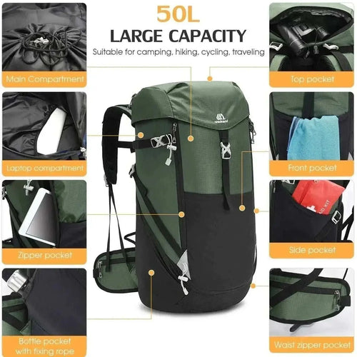 large backpack- 50L Waterproof Mountain Backpack.