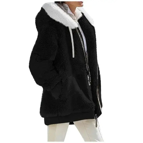 Autumn Winter Fashion Women's Dark Black Coat New Casual Hooded 