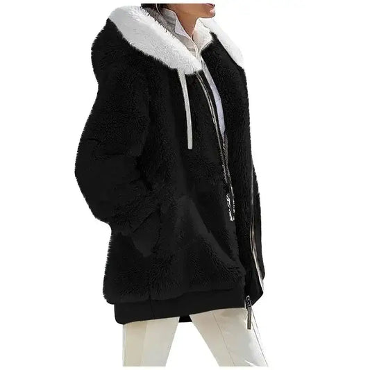 Autumn Winter Fashion Women's Dark Black Coat New Casual Hooded 
