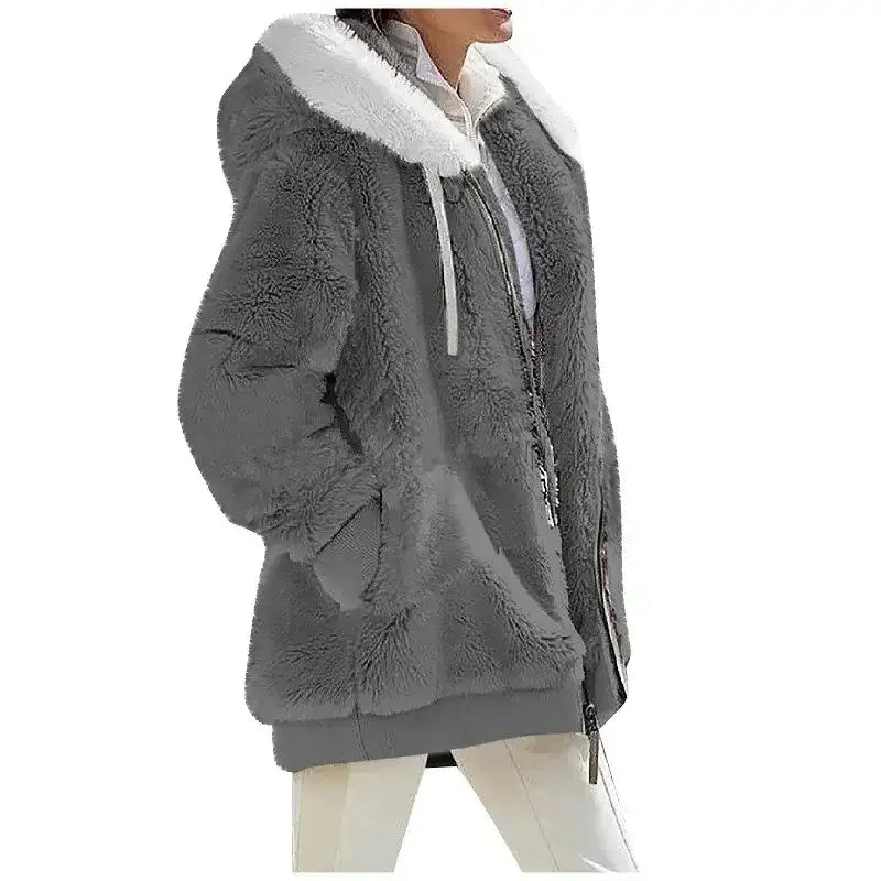 Autumn Winter Fashion Women's Dark Gray Coat New Casual Hooded 