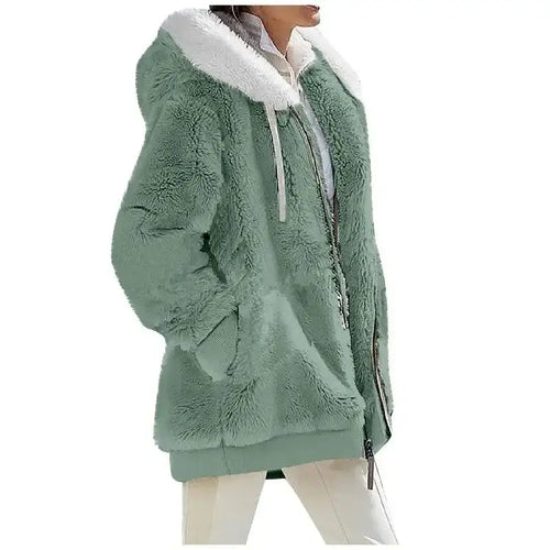 Autumn Winter Fashion Women's Dark Green Coat New Casual Hooded 