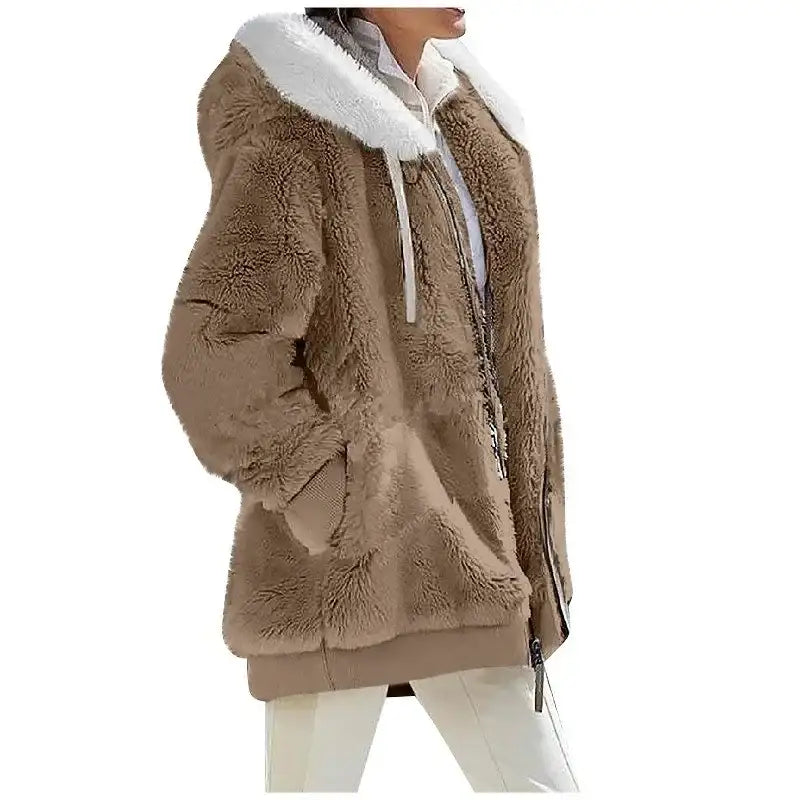 Autumn Winter Fashion Women's Dark Khaki Coat New Casual Hooded 