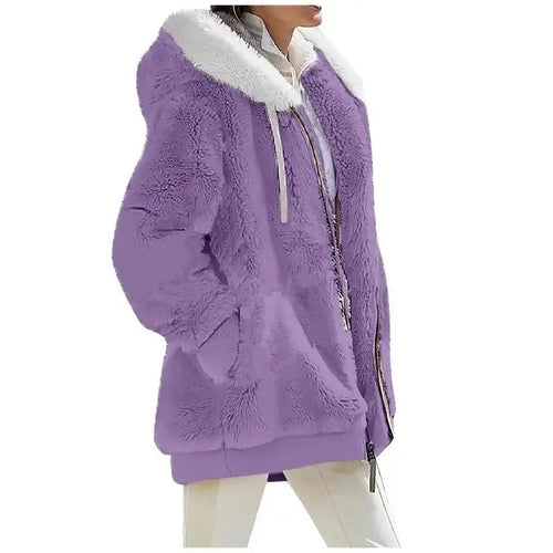 Autumn Winter Fashion Women's Purple Coat New Casual Hooded 