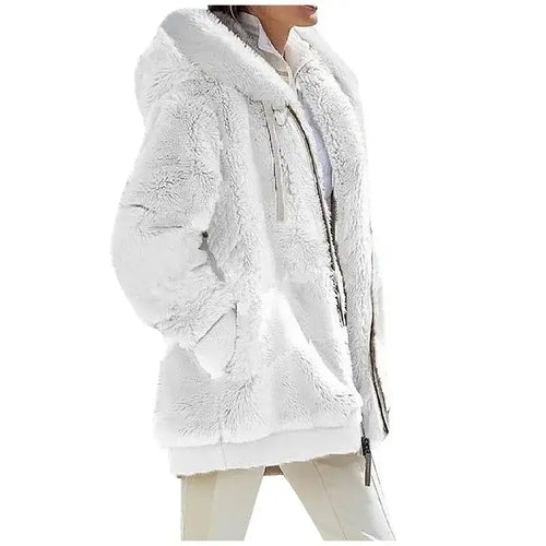 Autumn Winter Fashion Women's White Coat New Casual Hooded 