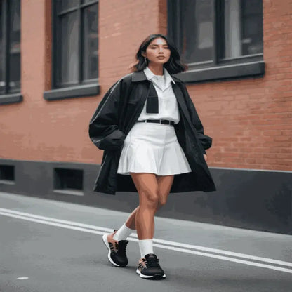 Women in Black Red Sneakers