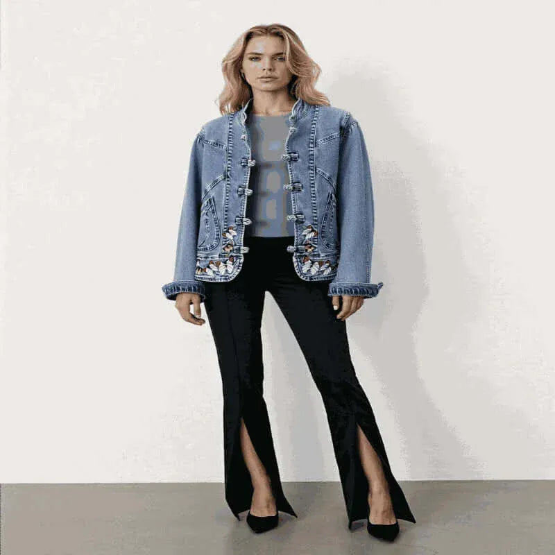 denim jackets uk - Women Jeans Jacket Butterfly Embroidery 2024