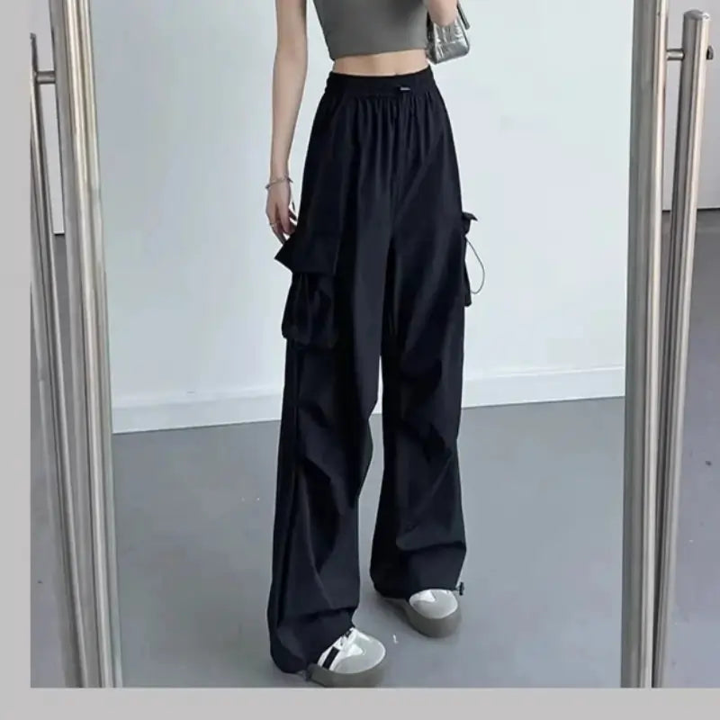 womens cargo trousers, Cargo Pant Women Wide Leg Black