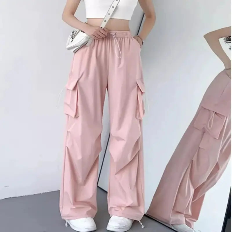 womens cargo trousers, Cargo Pant Women Wide Leg Pink