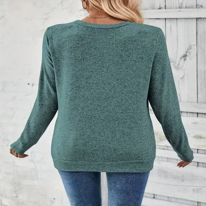 Casual Long Sleeve Green Top For Spring & Fall Back View