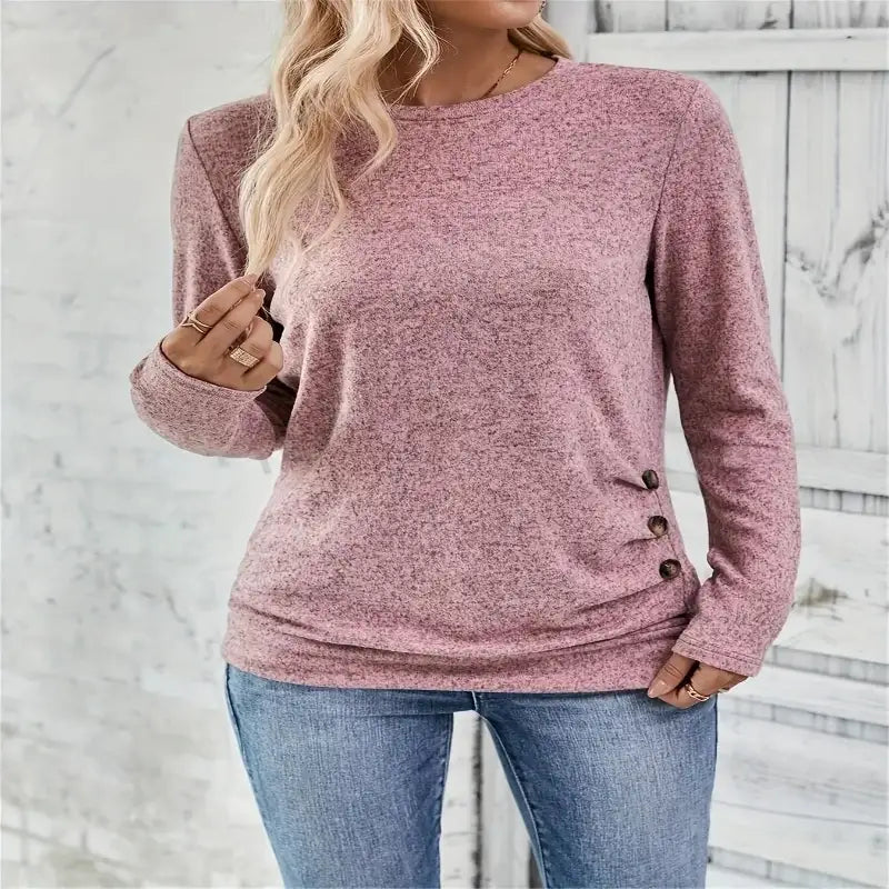 Casual Long Sleeve Top Pink For Spring & Fall