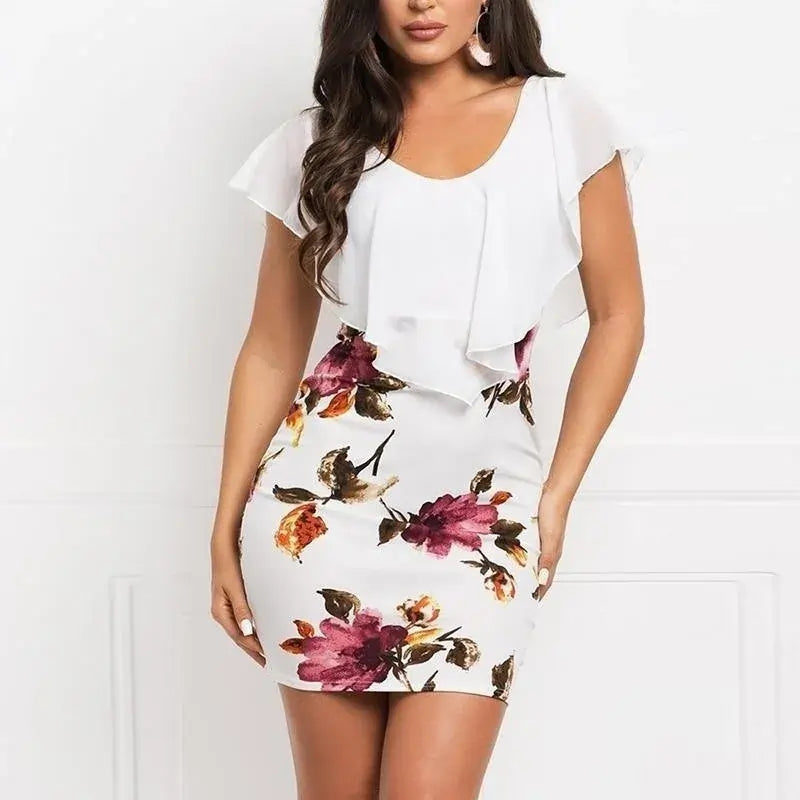 Dresses For Women Summer Style New Elegant Floral Printing Burgundy