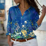 Women Model in Elegant Loose Deep Blue Casual Shirt