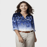 Women Model in Elegant Loose Deep Blue Casual Shirt,