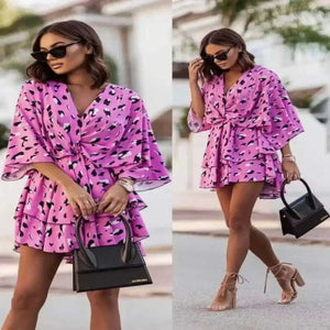 Women Wearing In Elegant Summer Pink Ruffl Mini Dress