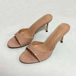 Heeled Footwear Beige Female Slides