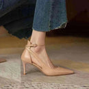 Beige Heels Women 2025 Spring Solid Colors Pointed Medium