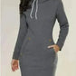 Dark Grey Hooded Zipper Pullover Mid-Length Sweatshirt Dress