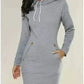 Light Grey Hooded Zipper Pullover Mid-Length Sweatshirt Dress