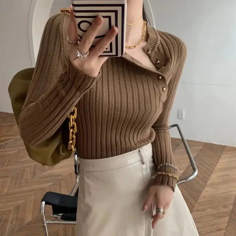 Knitted Sweaters For Women High Quality Khaki