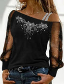 ladies tops uk, Lace Blouse Women  Long Sleeves Skew Collar Off Shoulder Black