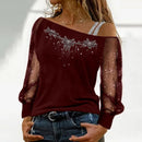 ladies tops uk, Lace Blouse Women  Long Sleeves Skew Collar Off Shoulder Maroon 