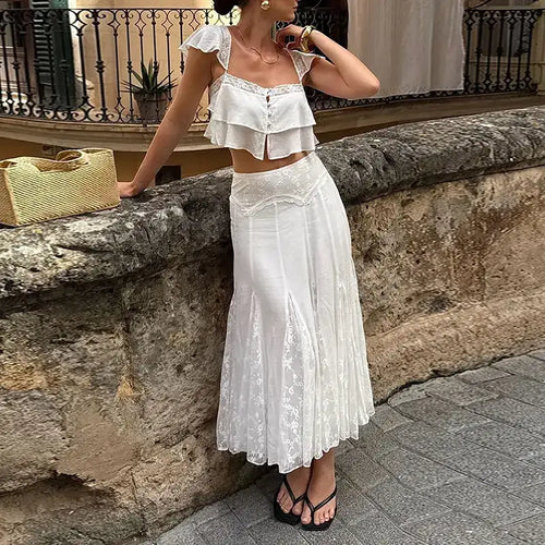 Lace Women Two Piece Set Camisole Tank Top White