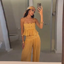 Lace Women Two Piece Set Camisole Tank Top Yellow