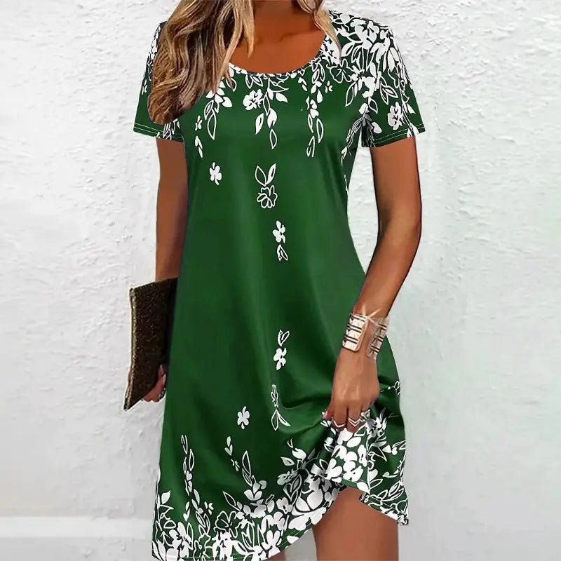Ladies Dresses Uk, Elegant Floral Pattern Women Mini Dresses Green