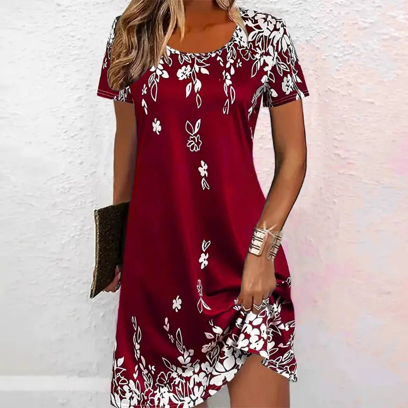 Ladies Dresses Uk, Elegant Floral Pattern Women Mini Dresses Red
