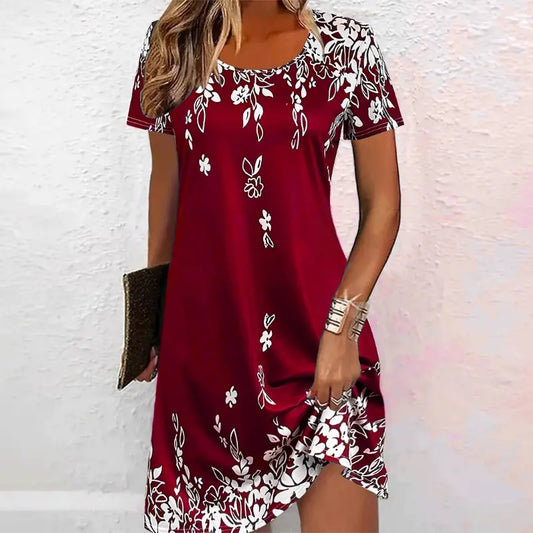 Ladies Dresses Uk, Elegant Floral Pattern Women Mini Dresses Red