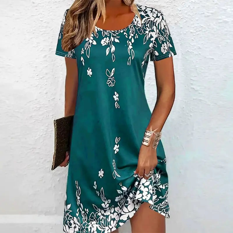 Ladies Dresses Uk, Elegant Floral Pattern Women Mini Dresses light blue