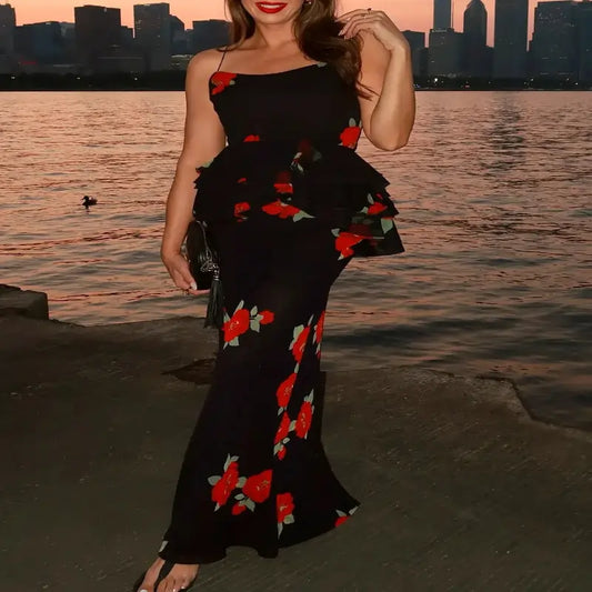 Ladies Skirts uk  | Women's Summer Skirt Two Piece Set Fashion Flower Print Holiday Party