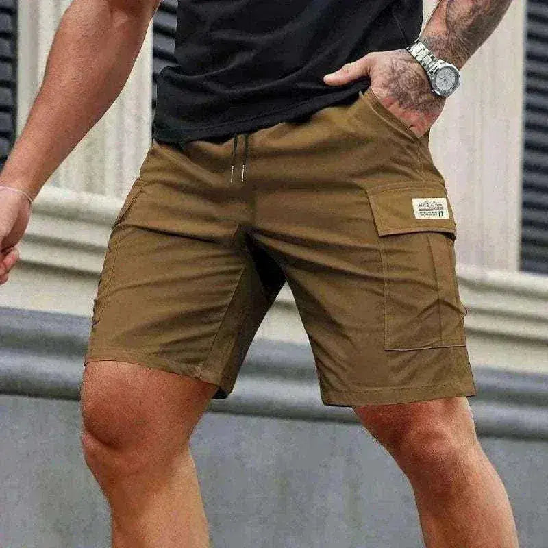 Man In Khaki Cargo Shorts  for Outdoor Work or Hiking front View